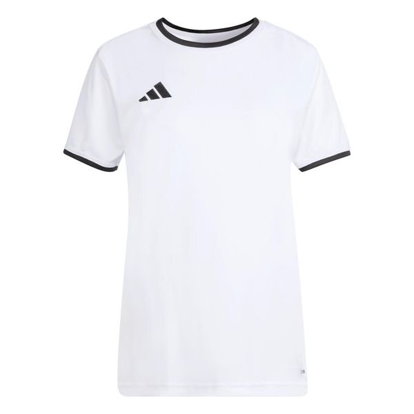 Koszulka damska adidas Entrada Jersey. Białe bluzki damskie Adidas, bez wzorów, z jersey, sportowe, bez kołnierzyka, bez ramiączek. Za 60.99 zł.
