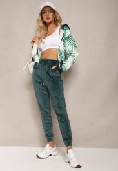 Ciemnozielony Welurowy Komplet Dresowy z Wzorzystą Bluzą z Kapturem i Joggerami Rouviana. Zielone bluzy z kapturem damskie Renee, m, z dresówki. Za 74.99 zł.