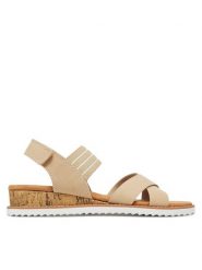 Skechers Sandały BOBS Desert Kiss-Shore Enough 114130/NAT Beżowy. Brązowe sandały damskie Skechers, bez wzorów, z materiału, bez obcasa, na koturnie. Za 129.99 zł.