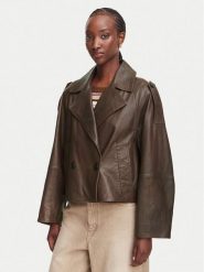 Weekend Max Mara Kurtka skórzana Felino 2625446051 Brązowy ciemny Regular Fit. Brązowe kurtki damskie Weekend Max Mara, bez wzorów, ze skóry, bez kaptura. Za 2,889.00 zł.