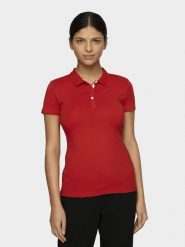 4F Koszulka polo slim damska - czerwona M. Czerwone bluzki damskie 4f, m, bez wzorów, z bawełny, klasyczne, bez kołnierzyka, bez ramiączek. W wyprzedaży za 39.99 zł.