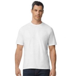 Bawełniana Lekka Koszulka Unisex Dla Dorosłych. Białe bluzki damskie Gildan, xl, bez wzorów, z bawełny, sportowe, bez kołnierzyka, bez ramiączek. Za 24.99 zł.