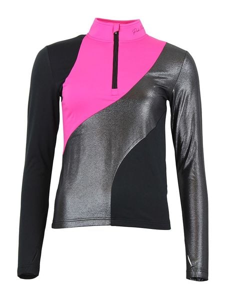 Peak Mountain Koszulka funkcyjna w kolorze srebrno-czarno-różowym rozmiar: S. Czarne bluzki sportowe damskie Peak Mountain, s, z materiału, bez kołnierzyka, bez ramiączek. Za 127.05 zł.