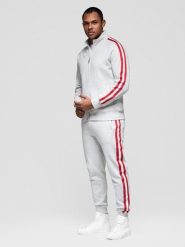 Dresowy komplet set męski bluza rozpinana + spodnie dresowe joggery - szary melanż V1. Szare bluzy bez kaptura męskie Ombre Clothing, m, z bawełny. Za 419.99 zł.