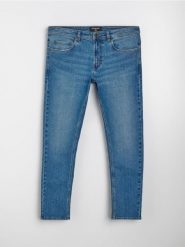 Jeansy slim fit z efektem sprania - granatowy. Niebieskie jeansy męskie Sinsay. Za 49.99 zł.