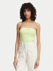 Tommy Jeans Top DW0DW22263 Zielony jasny Slim Fit. Zielone topy damskie Tommy Jeans, s, bez wzorów, z bawełny, bez ramiączek. Za 149.99 zł.