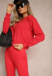 Czerwona Bluza z Bawełną ze Ściągaczami przy Rękawach i w Pasie Alberia. Czerwone bluzy bez kaptura damskie Renee, l, z bawełny. Za 24.99 zł.