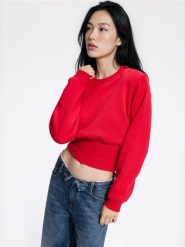 Krótka bluza ze ściągaczem - czerwony. Czerwone bluzy bez kaptura damskie Reserved, l, z bawełny. Za 109.99 zł.