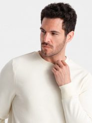Nierozpinana męska bluza dresowa BASIC – kremowa V5 OM-SSBN-0159 - XXL. Białe bluzy bez kaptura męskie Ombre Clothing, l, z dresówki. Za 119.99 zł.
