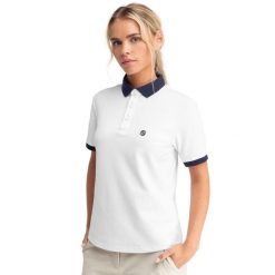 Koszulka golfowa polo Pique Valderrama. Białe bluzki damskie SIROKO, bez wzorów, prążkowane, sportowe, bez kołnierzyka, bez ramiączek. Za 211.00 zł.