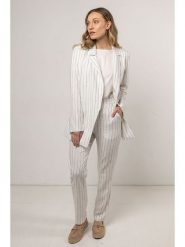 Awama Spodnie - Regular fit - w kolorze kremowym rozmiar: M. Brązowe spodnie materiałowe damskie Awama, bez wzorów, z materiału. Za 164.99 zł.