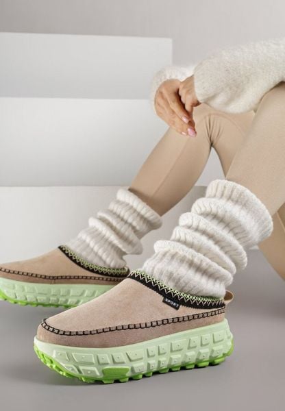 Beżowo-Zielone Niskie Śniegowce na Grubej Tłoczonej Podeszwie Arevire. Brązowe śniegowce damskie Born2be, z jeansu. Za 89.99 zł.