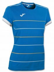 Koszulka fitness damska Joma Campus. Niebieskie bluzki sportowe damskie Joma, s, z materiału, bez kołnierzyka, bez ramiączek. Za 45.99 zł.