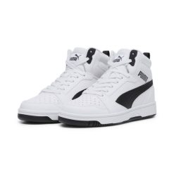 Buty damskie sportowe Puma REBOUND V6 MID JR. Białe buty sportowe na co dzień damskie Puma, bez wzorów, z gumy, do koszykówki. Za 218.95 zł.