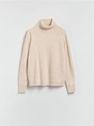 Wełniany sweter z kaszmirem - beżowy. Brązowe swetry klasyczne damskie Reserved, l, z dzianiny, bez kołnierzyka. Za 299.99 zł.