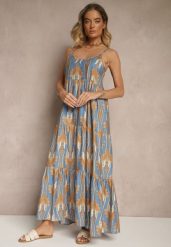 Niebiesko-Beżowa Sukienka w Stylu Boho z Cienkimi Regulowanymi Ramiączkami Tosena. Niebieskie sukienki damskie Renee, na co dzień, na lato, l, bez wzorów, boho, bez kołnierzyka, bez ramiączek, maxi. W wyprzedaży za 63.99 zł.