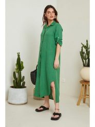 Le Monde du Lin Lniana sukienka w kolorze zielonym rozmiar: 38/40. Zielone sukienki damskie Le Monde du Lin, bez wzorów, ze lnu, klasyczne, bez kołnierzyka, bez ramiączek, maxi. Za 149.66 zł.