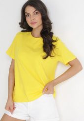 Żółty Gładki T-shirt z Krótkimi Rękawami Elisza. Żółte t-shirty damskie Born2be, m, bez wzorów, bez kołnierzyka. Za 29.99 zł.