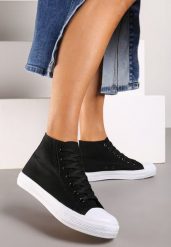 Czarne Trampki z Wysoką Cholewką i Sznurowaniami Relagia. Czarne trampki i tenisówki damskie Renee, bez wzorów, z jeansu, przed kolano. Za 19.99 zł.