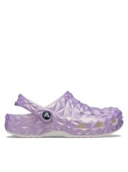 Crocs Klapki Classic Iridescent Geo Clog 209841 Fioletowy. Fioletowe klapki damskie Crocs, bez wzorów, z tworzywa sztucznego, bez obcasa. Za 259.99 zł.