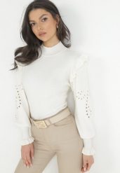 Biały Golf Clias. Białe golfy damskie Born2be, s, bez wzorów, z jeansu, bez ramiączek. Za 149.99 zł.