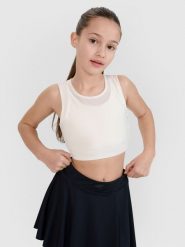 4F Crop top sportowy szybkoschnący dziewczęcy 4F JUNIOR x Anna Lewandowska - biały 134/140 (8-10 lat). Białe koszulki dziewczęce 4f, uniwersalny, bez wzorów, z elastanu, bez ramiączek. Za 59.99 zł.