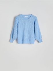 Strukturalny sweter z wiskozą - jasnoniebieski. Niebieskie swetry klasyczne damskie Reserved, l, z dzianiny, bez kołnierzyka. W wyprzedaży za 79.99 zł.