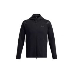 Bluza z kapturem z pełnym zamkiem błyskawicznym Under Armour Unstoppable Fleece. Czarne bluzy sportowe męskie Under Armour, bez wzorów, sportowe, bez kołnierzyka, bez ramiączek. Za 466.30 zł.