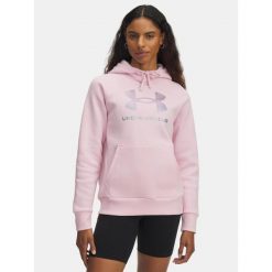 Bluza Damska Z Kapturem Under Armour Różowa Rival Feelce Shimmer Hoddy. Czerwone bluzy sportowe damskie Under Armour, bez wzorów, bez ramiączek, z kapturem. W wyprzedaży za 170.32 zł.