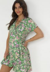 Zielona Kopertowa Sukienka Mini z Wiązaniem w Pasie z Wiskozy Huette. Zielone sukienki damskie Born2be, na wiosnę, m, bez wzorów, z materiału, bez kołnierzyka, bez ramiączek, mini, kopertowe. W wyprzedaży za 63.99 zł.