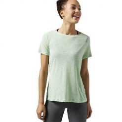 Koszulka sportowa damska Reebok Wor Light Slub Tee. Zielone bluzki sportowe damskie Reebok, bez wzorów, bez ramiączek. Za 139.00 zł.