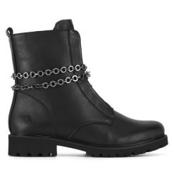 Botki Remonte. Czarne botki damskie Remonte, bez obcasa, na płaskiej podeszwie, bez zapięcia. Za 377.99 zł.