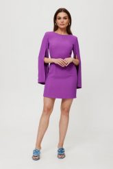 Lawendowa Mini Sukienka z Rozciętymi Rękawami. Fioletowe sukienki damskie MOE, l, bez wzorów, z elastanu, wizytowe, bez kołnierzyka, bez ramiączek, mini. Za 328.90 zł.