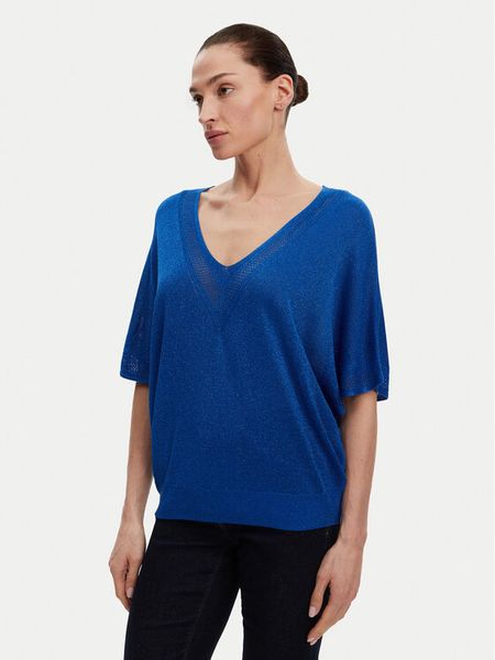 Morgan Bluzka 241-MCHRIS Niebieski Relaxed Fit. Niebieskie bluzki damskie Morgan, m, bez wzorów, z wiskozy, bez kołnierzyka, bez ramiączek. Za 119.99 zł.