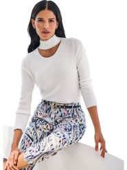 Heine Sweter w kolorze białym rozmiar: 48. Białe swetry klasyczne damskie Heine, prążkowane, bez kołnierzyka. Za 65.45 zł.