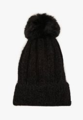 Czarna Czapka z Prążkowanego Materiału z Pomponem Vamieska. Czarne czapki zimowe damskie Born2be, prążkowane. Za 34.99 zł.