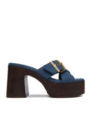 Guess Jeans Klapki CEO-JD421-3 Niebieski. Niebieskie klapki damskie Guess Jeans, z aplikacjami, z jeansu, bez obcasa. Za 329.99 zł.