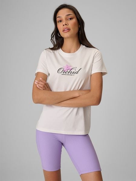 4F T-shirt regular z nadrukiem damski - biały L. Białe t-shirty damskie 4f, l, bez wzorów, z bawełny, bez kołnierzyka. Za 69.99 zł.