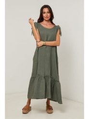 Le Monde du Lin Lniana sukienka w kolorze khaki rozmiar: 40/42. Brązowe sukienki damskie Le Monde du Lin, bez wzorów, ze lnu, bez kołnierzyka, bez ramiączek, maxi. Za 173.99 zł.