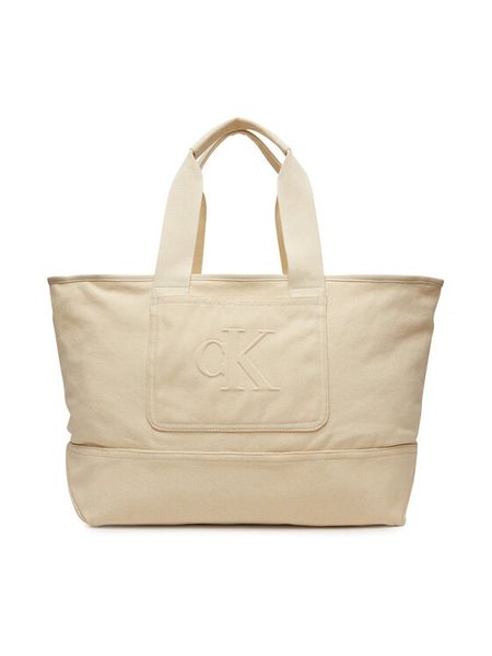 Calvin Klein Jeans Torebka Pocket Canvas Zip Weekender LV04G3093G Écru. Brązowe torebki klasyczne damskie Calvin Klein Jeans, bez wzorów, z jeansu, bez dodatków. Za 289.99 zł.