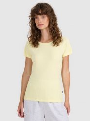 4F T-shirt regular z prążkowanej dzianiny damski - żółty XXL. Żółte t-shirty damskie 4f, xs, bez wzorów, z bawełny, bez kołnierzyka. Za 49.99 zł.