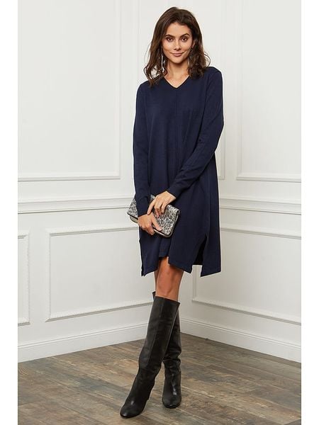 Joséfine Sukienka dzianinowa "Farel" w kolorze granatowym rozmiar: M. Niebieskie sukienki damskie Joséfine, m, bez wzorów, z dzianiny, bez kołnierzyka, bez ramiączek, midi. Za 187.07 zł.