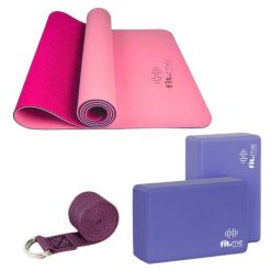 Zestaw mata do jogi, 2 kostki do jogi i pasek do jogi FIT.ME. Czerwone paski męskie FIT.ME, bez wzorów, sportowe. W wyprzedaży za 139.99 zł.