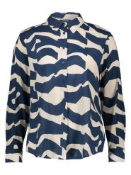 Olsen Bluzka w kolorze granatowo-kremowym rozmiar: 44. Brązowe bluzki damskie Olsen, bez wzorów, z bawełny, bez kołnierzyka, bez ramiączek. Za 96.60 zł.