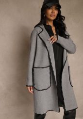 Szary Kardigan z Haftowaną Lamówką Tuscele. Szare kardigany damskie Renee, s, bez wzorów, z jeansu. Za 129.99 zł.