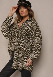 Ciemnobeżowa Koszula Oversize z Wiskozy z Lnem Sanalinae. Brązowe koszule damskie Renee, m, bez wzorów, z jeansu, eleganckie, bez kołnierzyka, bez ramiączek. Za 59.99 zł.