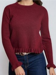 Sweter z ozdobnymi falbanami z domieszką wełny - różowy. Czerwone swetry klasyczne damskie Sinsay, l, z wełny, bez kołnierzyka. Za 59.99 zł.