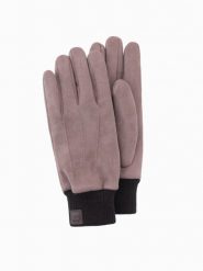 Rękawiczki męskie z ekozamszu ze ściągaczem – brązowe V2 OM-ACGL-0112 - one size. Brązowe rękawiczki męskie Ombre Clothing, z aplikacjami, z elastanu. Za 41.99 zł.