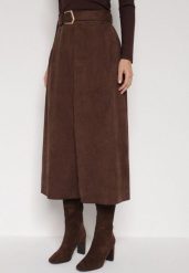 Brązowa Rozkloszowana Wiskozowa Spódnica z Bawełną Ozdobiona Paskiem Nawedea. Brązowe spódniczki damskie Born2be, l, bez wzorów, z bawełny, eleganckie, midi, rozkloszowane. Za 139.99 zł.