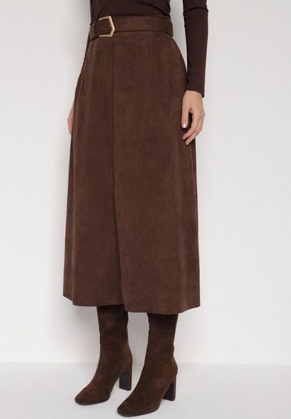 Brązowa Rozkloszowana Wiskozowa Spódnica z Bawełną Ozdobiona Paskiem Nawedea. Brązowe spódniczki damskie Born2be, l, bez wzorów, z bawełny, eleganckie, midi, rozkloszowane. Za 139.99 zł.